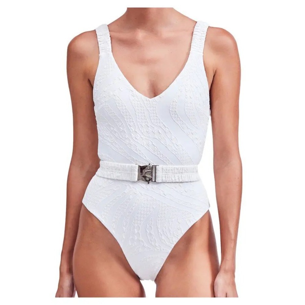 Devon Windsor Oaklee Full-Piece Swimsuit White Zebra Belted Size XS